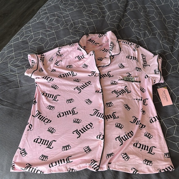 Juicy Couture Women's 2 Piece Logo Print Pajama Sleepwear pants Set M - Picture 8 of 10